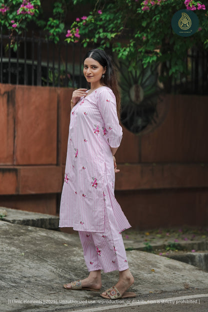 Fleur Rose Cord Set - Embroidered Cotton 2Pc Set