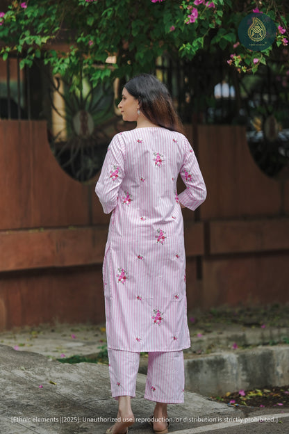 Fleur Rose Cord Set - Embroidered Cotton 2Pc Set