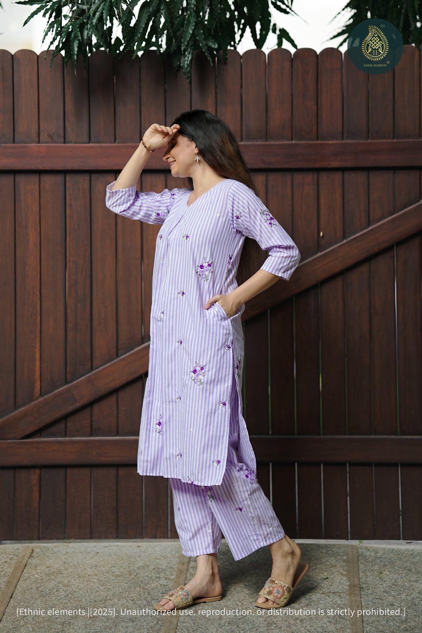 Spring Stripe Cord Set - Embroidered Cotton 2Pc Set