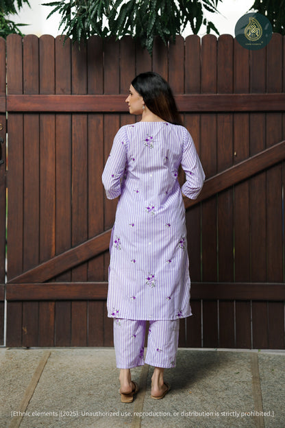 Spring Stripe Cord Set - Embroidered Cotton 2Pc Set