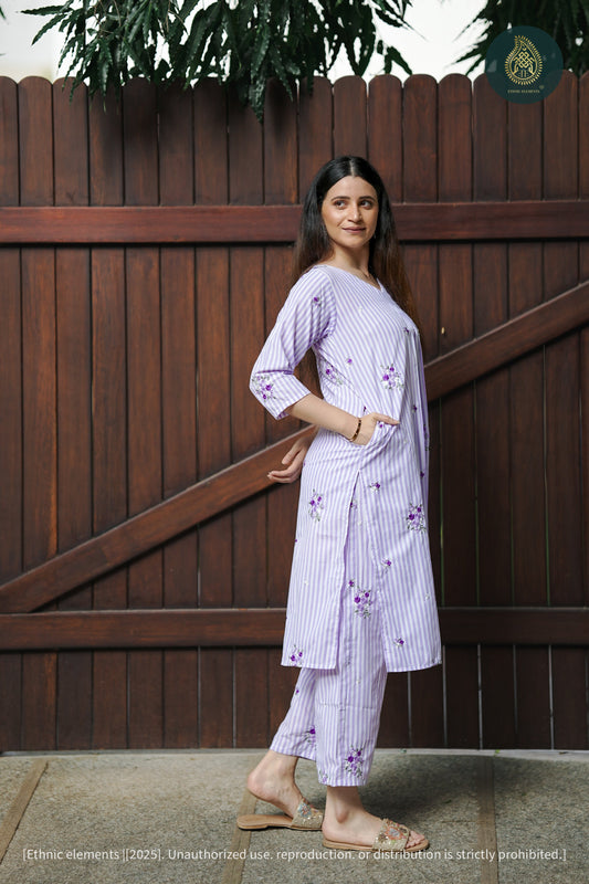 Spring Stripe Cord Set - Embroidered Cotton 2Pc Set