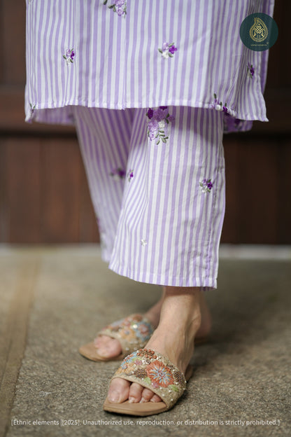 Spring Stripe Cord Set - Embroidered Cotton 2Pc Set
