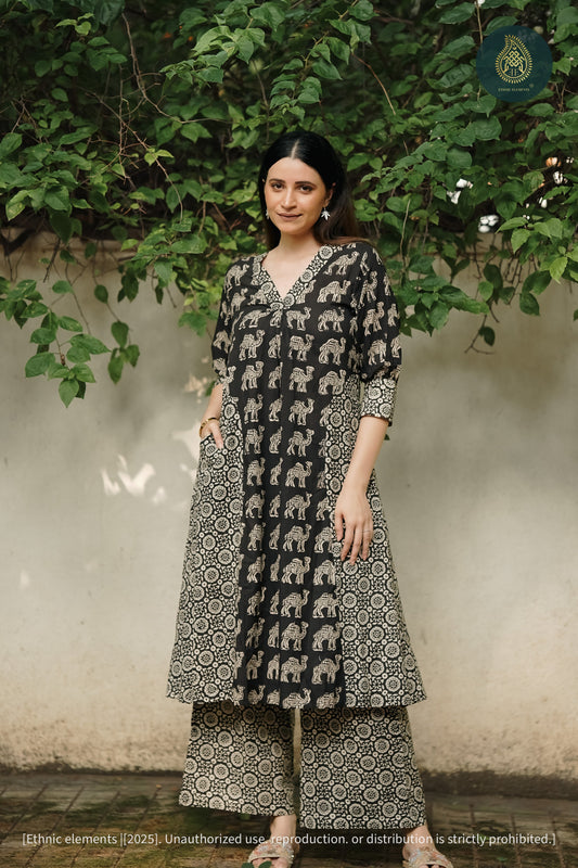 Siyah Cord Set - Hand Block Printed Cotton 2Pc Set