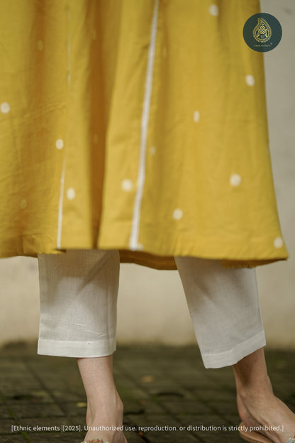 Haldi Dot Cord Set - Handloom Weaved Cotton 2Pc Set