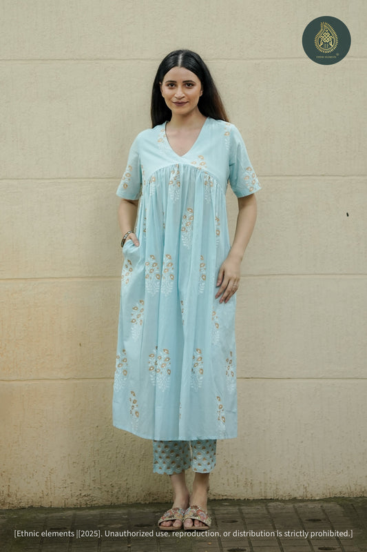 Sky Cord Set - Hand Block Printed Cotton 2Pc Set