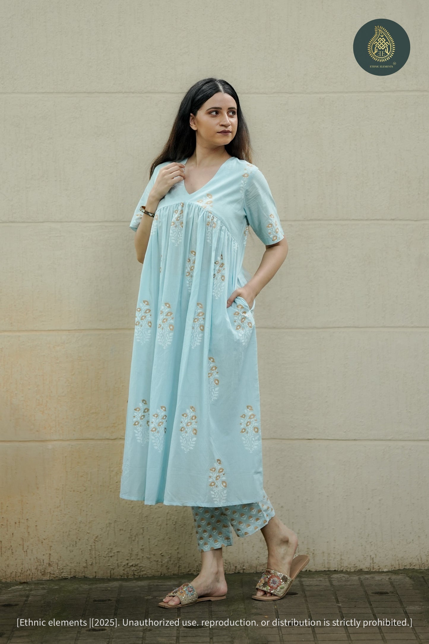 Sky Cord Set - Hand Block Printed Cotton 2Pc Set