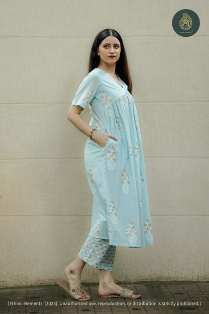 Sky Cord Set - Hand Block Printed Cotton 2Pc Set
