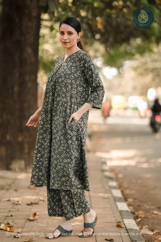 Akshar Mati Cord Set - Ajrakh Hand Block Printed 2Pc Set