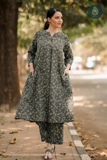Akshar Mati Cord Set - Ajrakh Hand Block Printed 2Pc Set