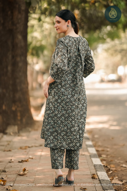 Akshar Mati Cord Set - Ajrakh Hand Block Printed 2Pc Set