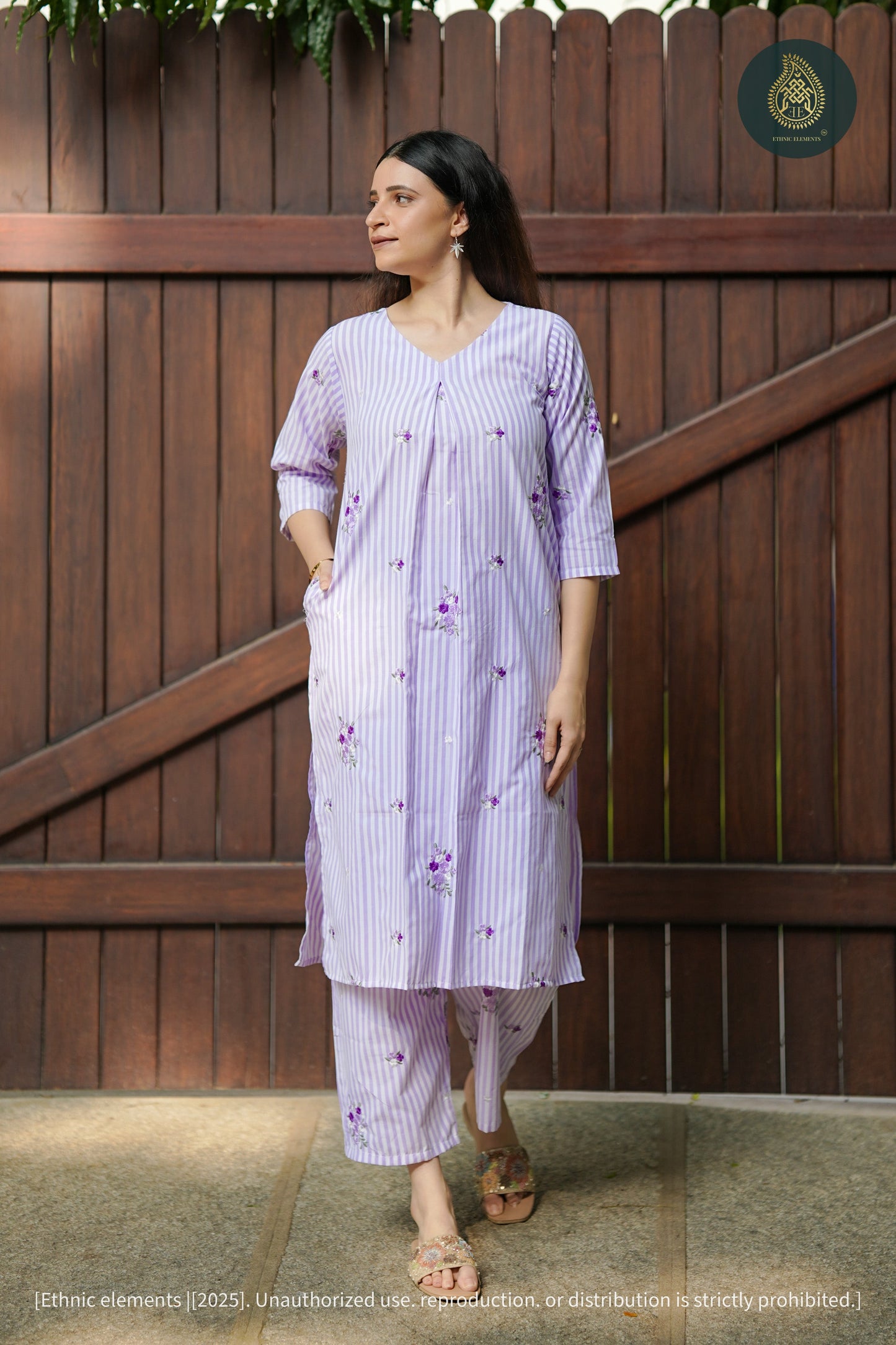 Spring Stripe Cord Set - Embroidered Cotton 2Pc Set