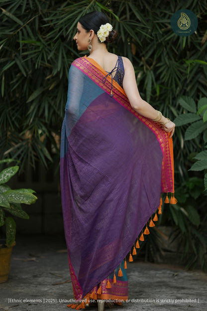 Neel Rang Handwoven Mul Cotton Zari Weave Saree