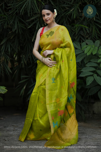 Neerja Jamdani Woven Linen Silk Saree