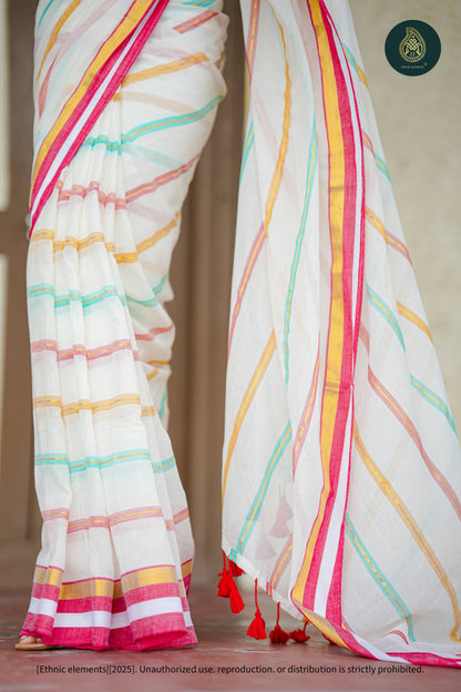 Mul Cotton Saree Zari Stripped - Rangrekha