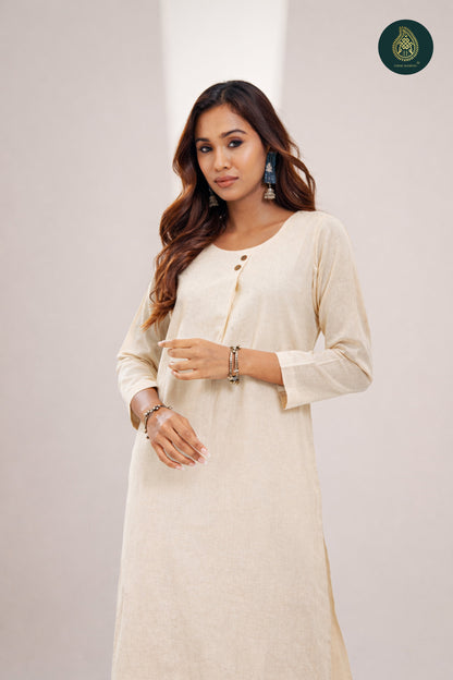 Stitched 2Pc Cotton Suit Set - Cream Muse