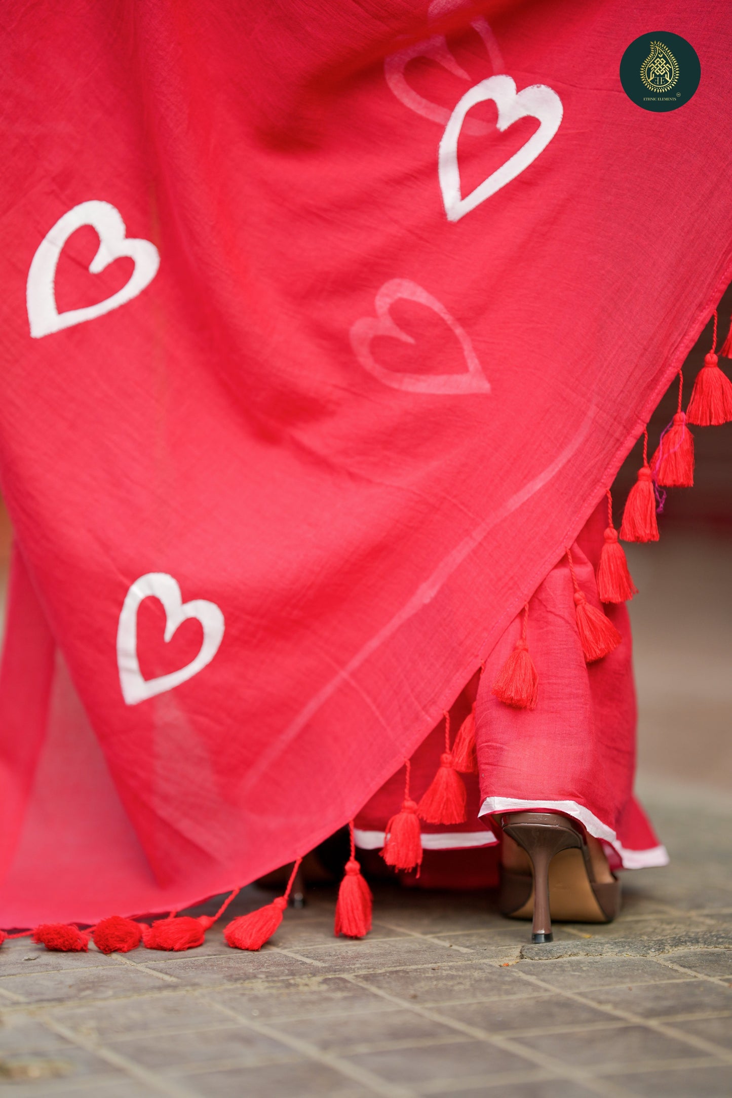 Valentine Red Handpainted Hearts on Mul Cotton Saree