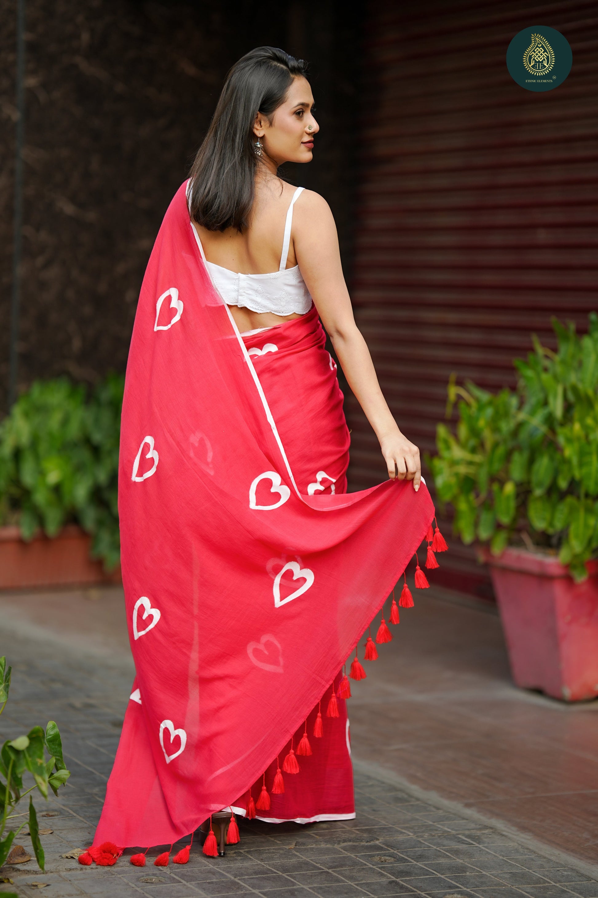 Valentine Red Handpainted Hearts on Mul Cotton Saree