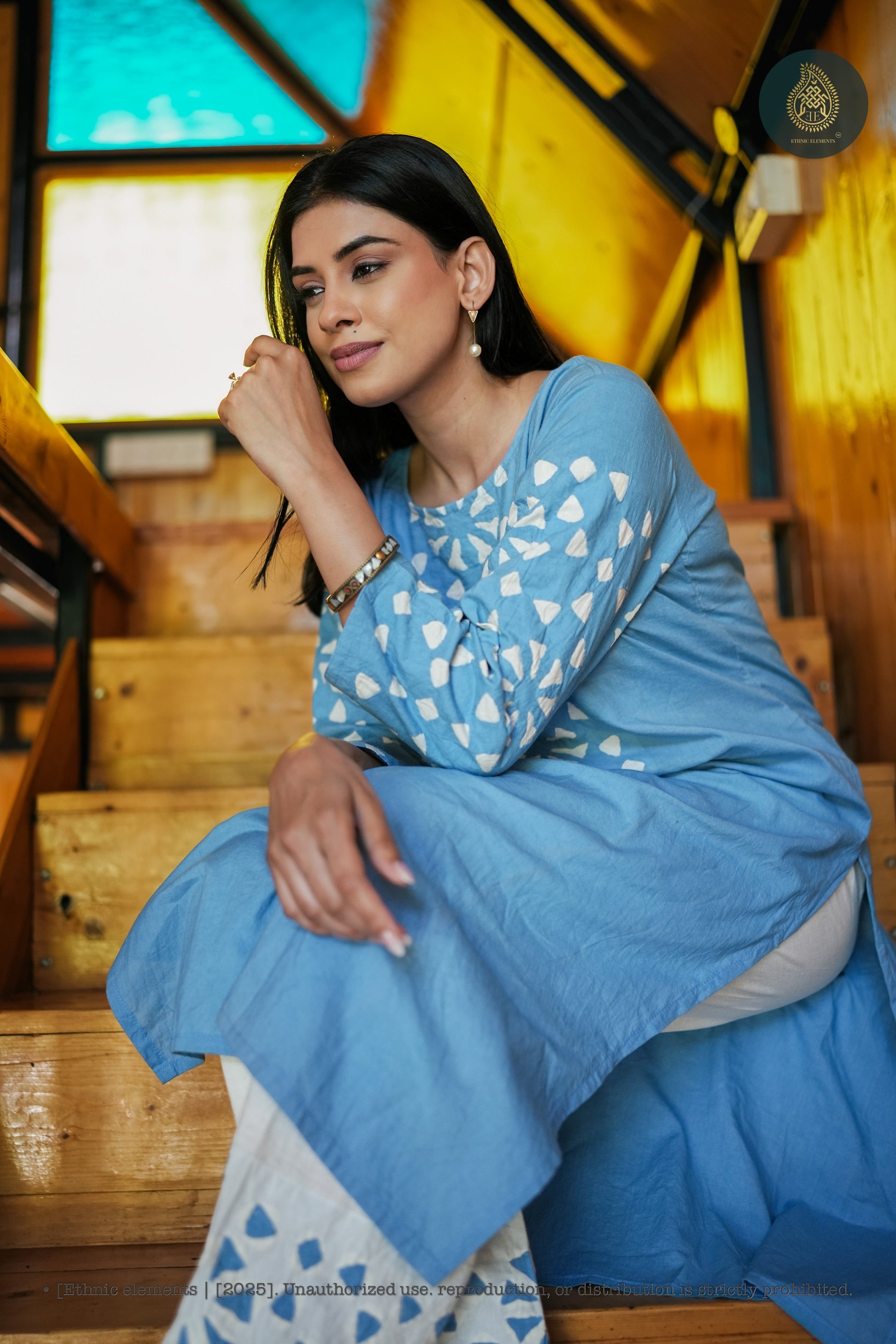 Stitched 2Pc Applique Suit Set - Meher Sky