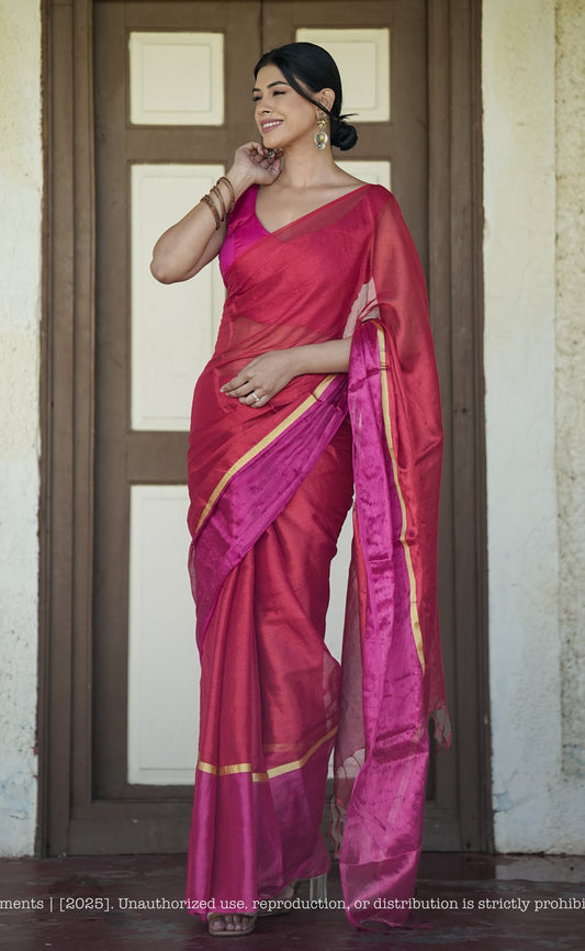 Mul Cotton Saree With Tissue - Blush Royale