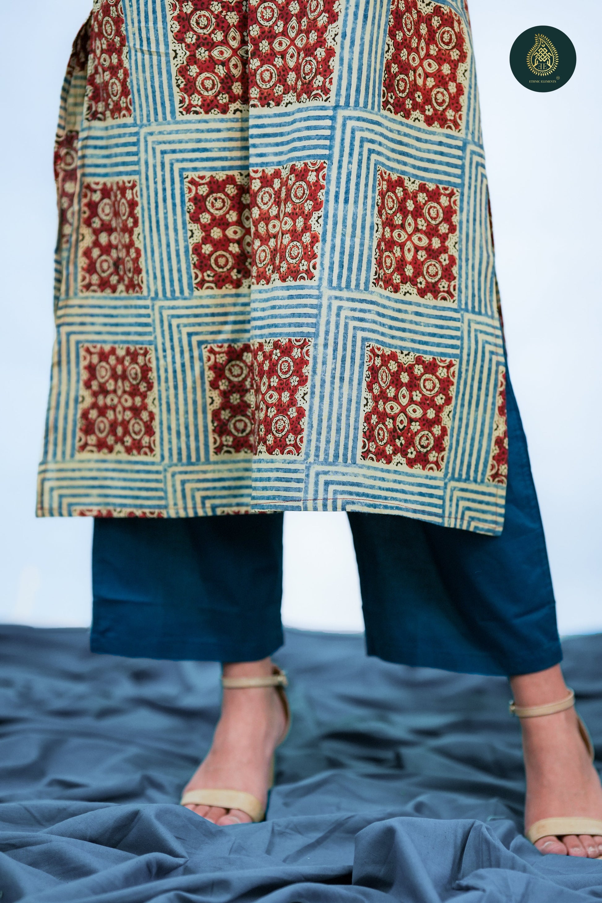 Ajrakh Shatranji - Ajrakh Handblock Cotton Stitched 2Pc Suit Set