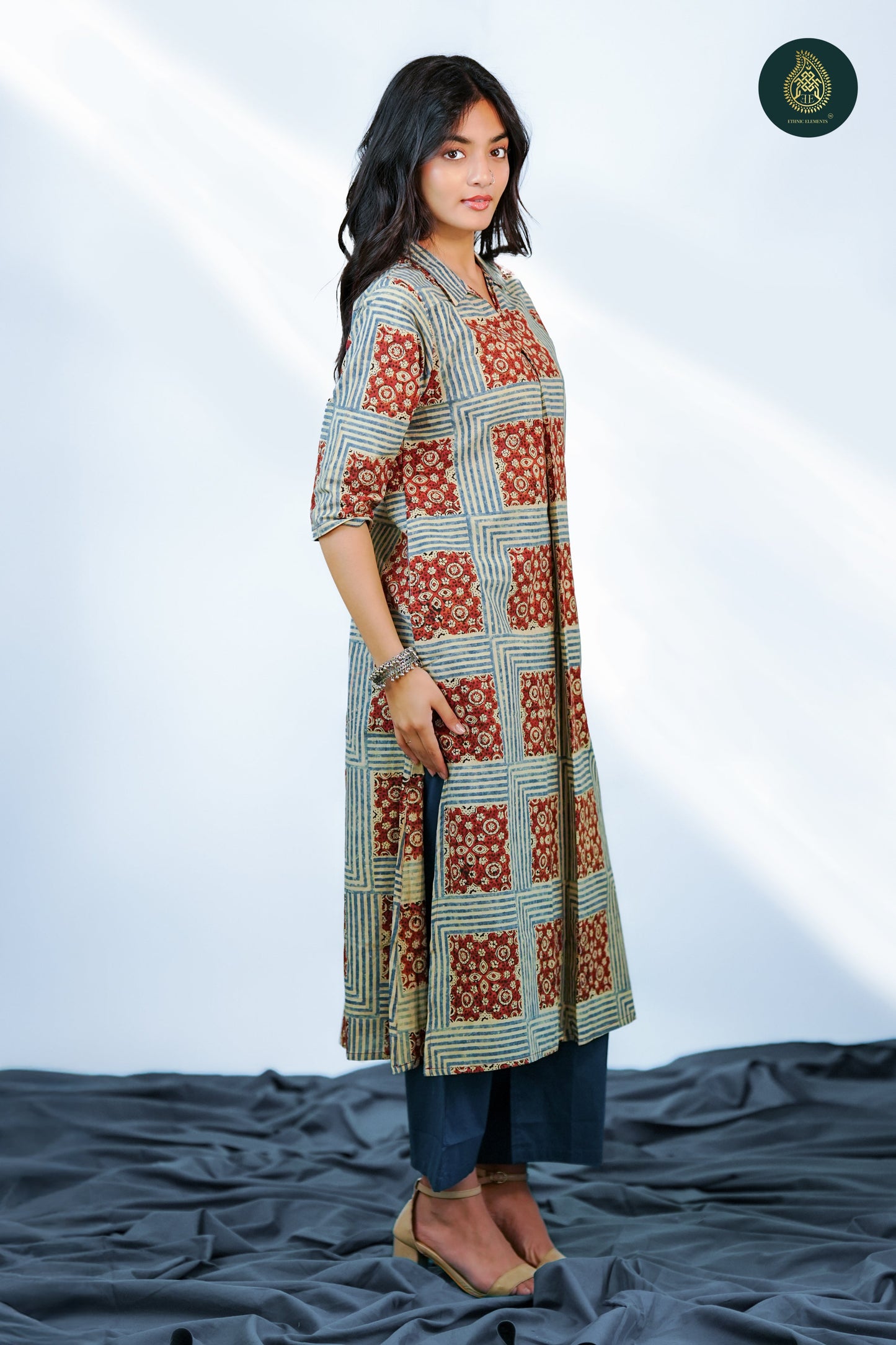 Ajrakh Shatranji - Ajrakh Handblock Cotton Stitched 2Pc Suit Set