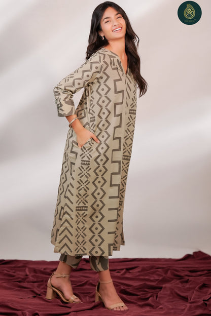 Geomat - Abstract Printed Cotton 2Pc Stitched Suit Set