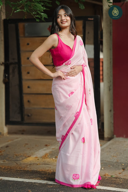 Roseday Embroidered Mul Cotton Saree