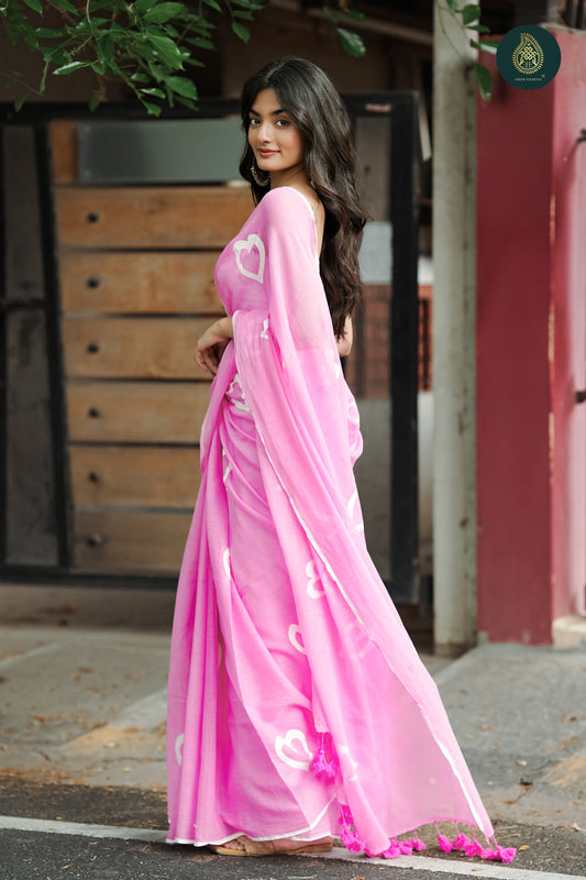 Valentine Blushy Handpainted Mul Cotton Saree