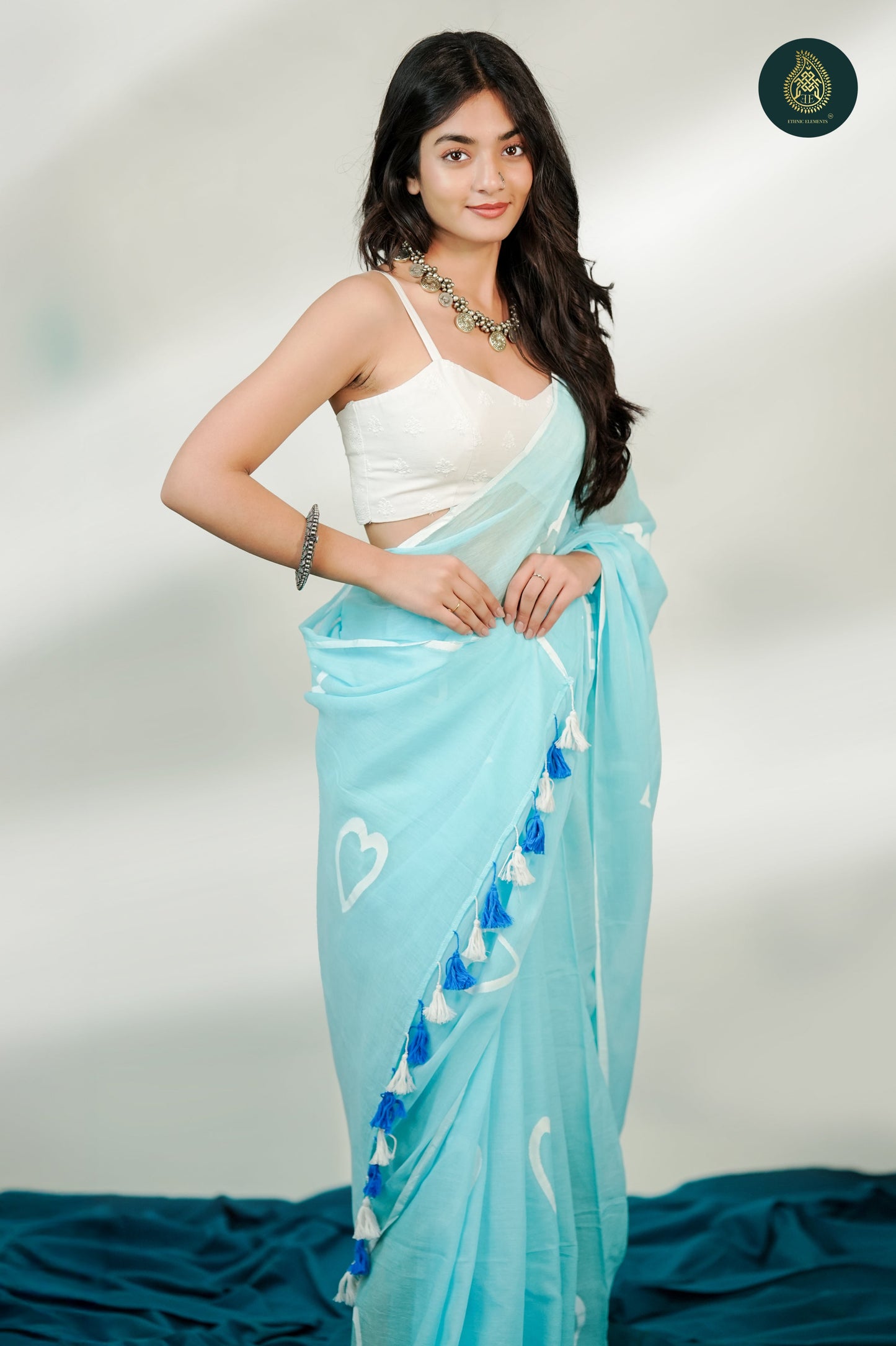 Valentine Skyline Handpainted Mul Cotton Saree