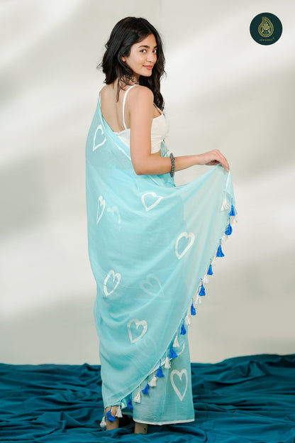 Valentine Skyline Handpainted Mul Cotton Saree