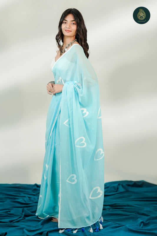 Valentine Skyline Handpainted Mul Cotton Saree