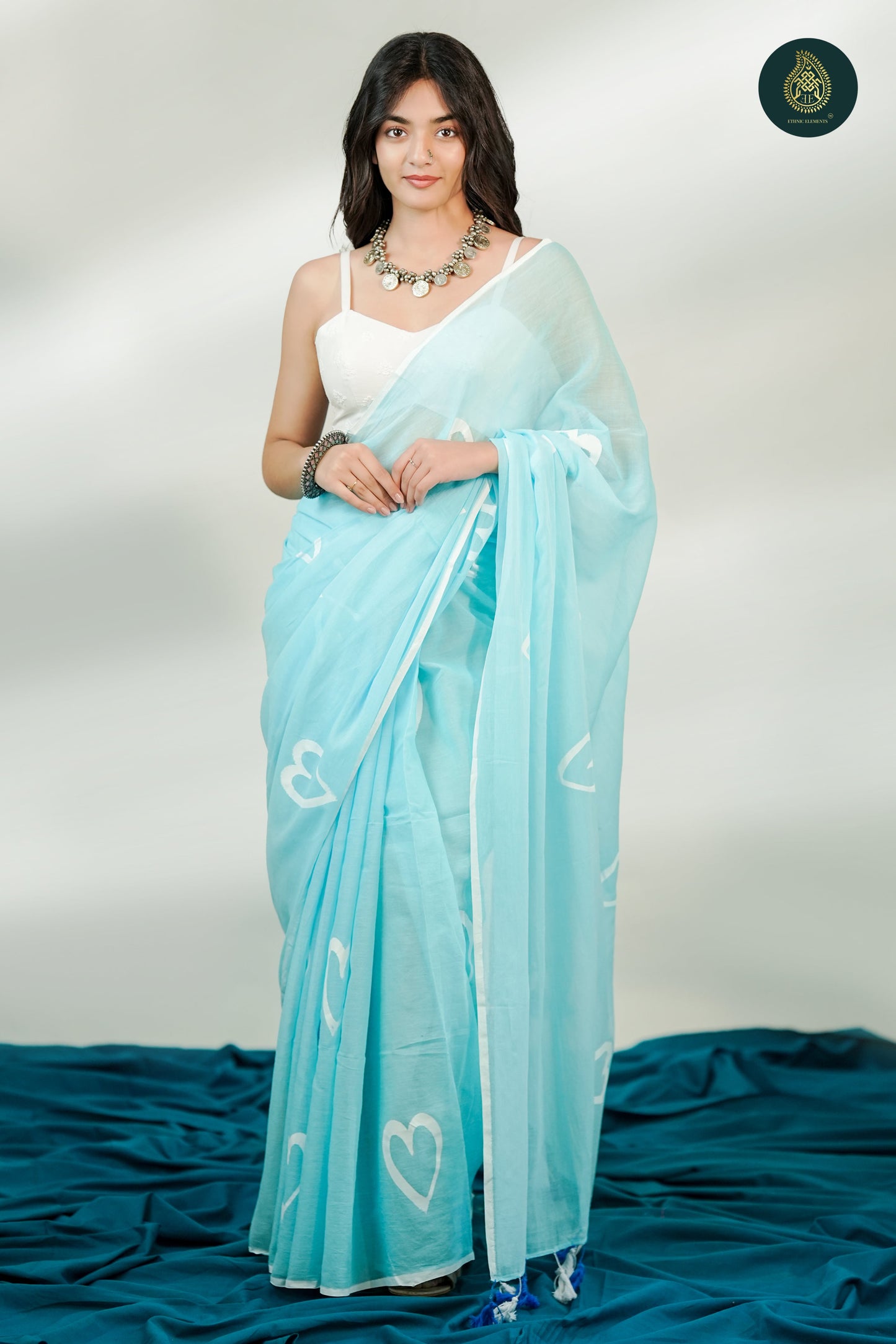 Valentine Skyline Handpainted Mul Cotton Saree