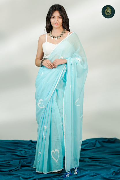 Valentine Skyline Handpainted Mul Cotton Saree