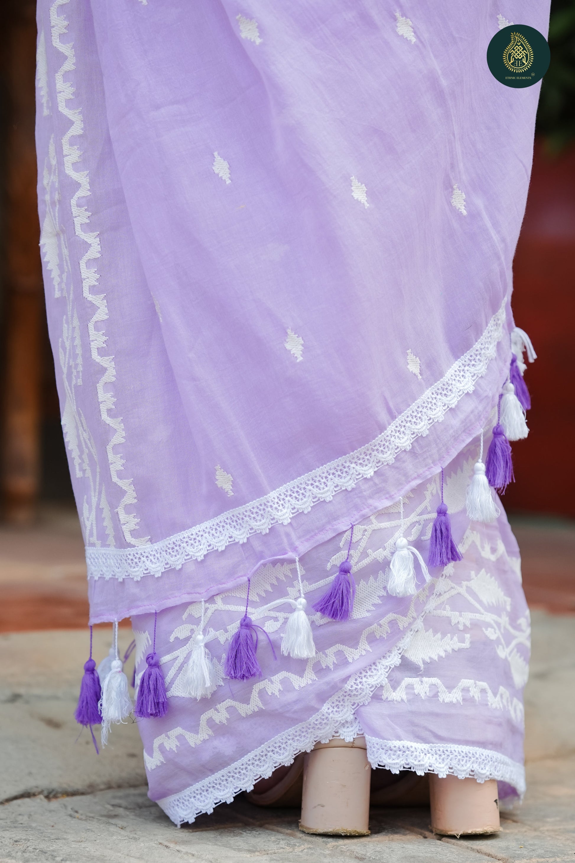 Panaphool Jamdani Embriodery Mul Cotton Saree with Crocet Lace