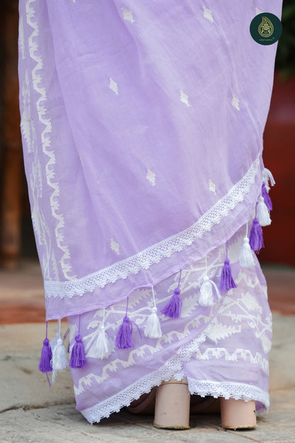 Panaphool Jamdani Embriodery Mul Cotton Saree with Crocet Lace