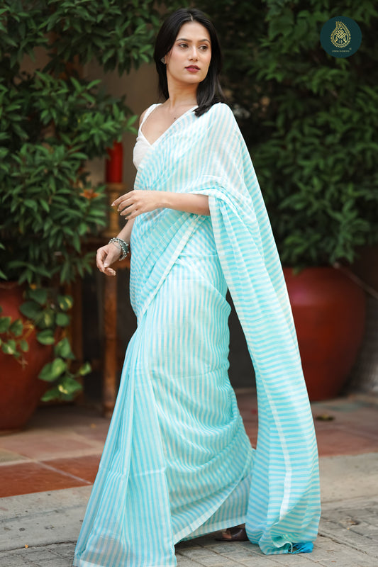 Neeli Dhari Stripes Mul Cotton Saree