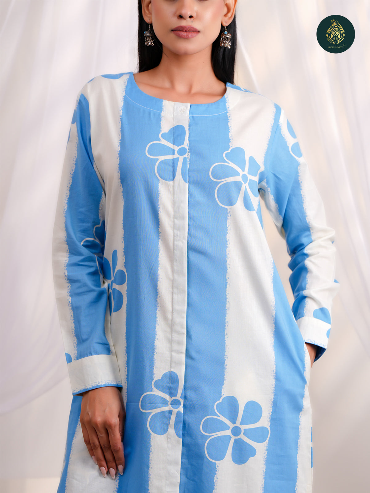 Serene Sky Blue Floral- Afghani Salwar Stitched 2Pc Suit Set