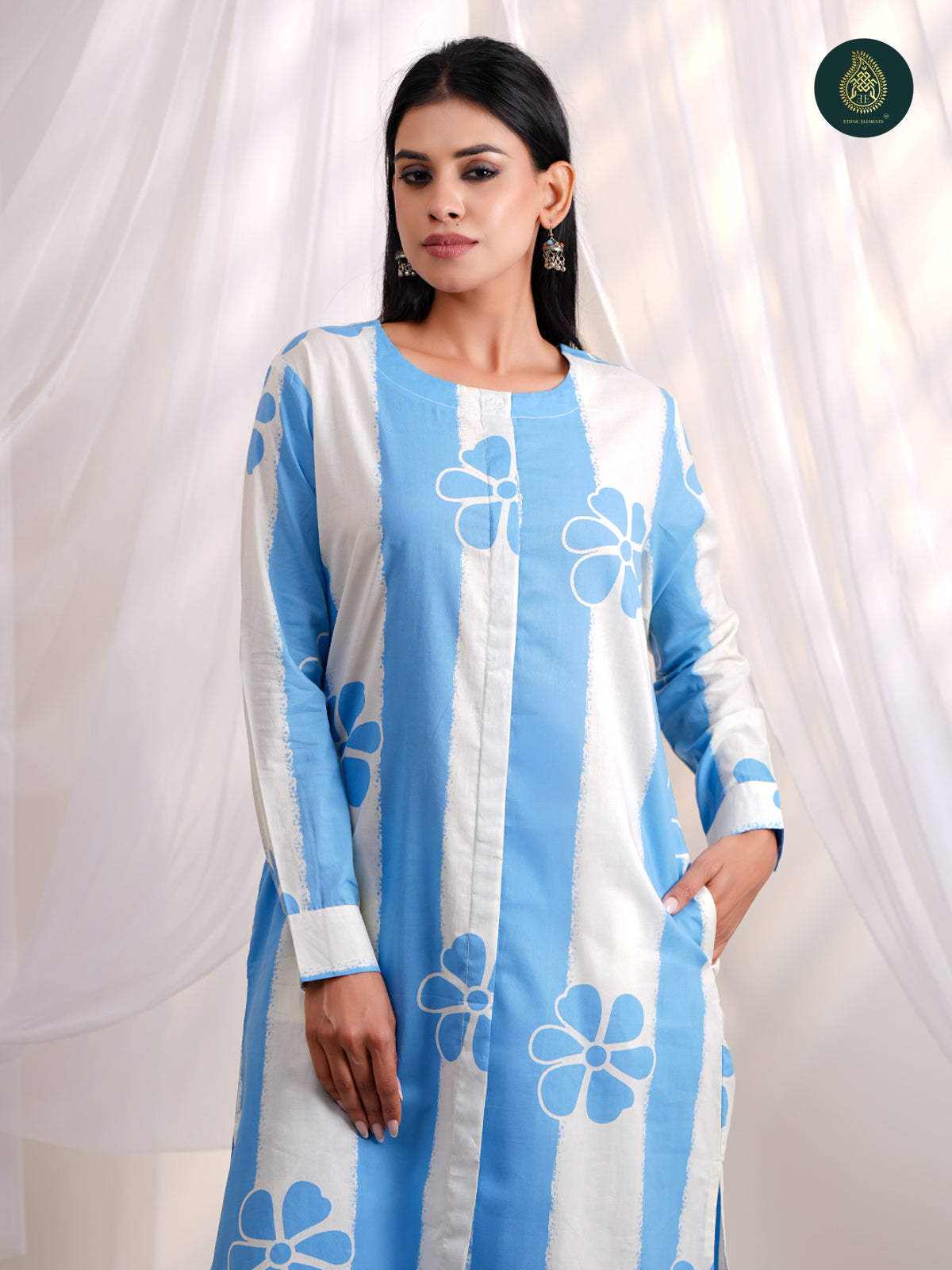 Serene Sky Blue Floral- Afghani Salwar Stitched 2Pc Suit Set
