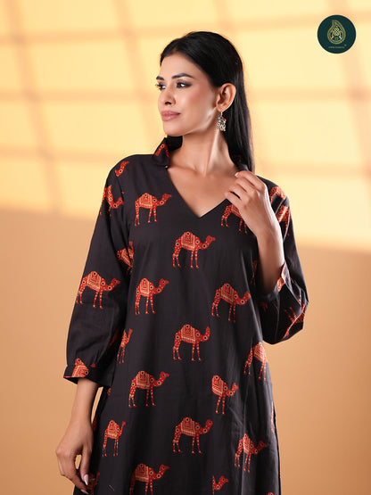 Chic Camel Print - Cotton Stitched 2Pc Suit Set