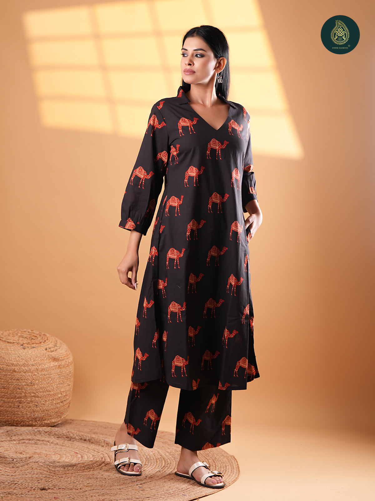 Chic Camel Print - Cotton Stitched 2Pc Suit Set