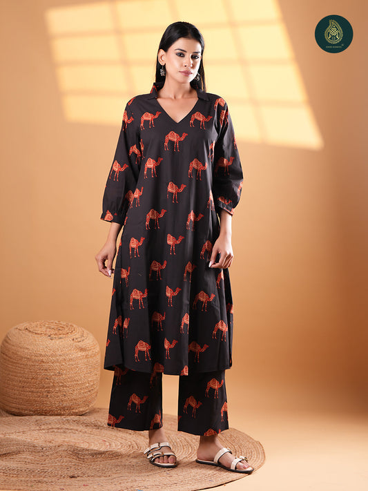 Chic Camel Print - Cotton Stitched 2Pc Suit Set