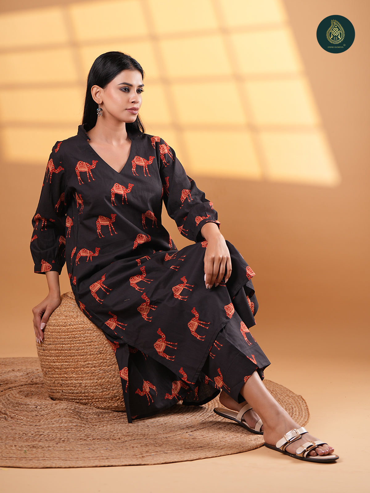 Chic Camel Print - Cotton Stitched 2Pc Suit Set