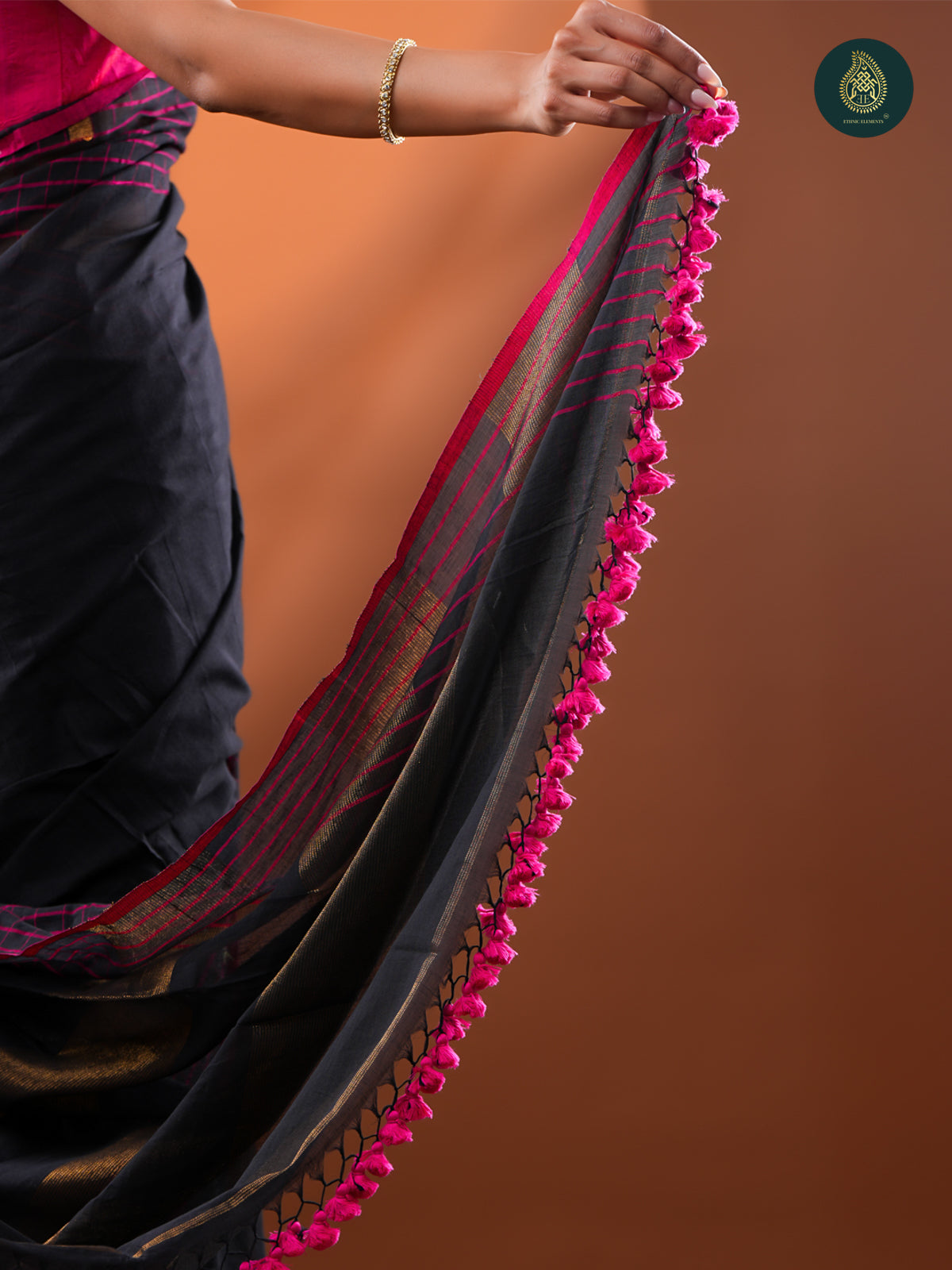 Midnight Charcoal - Mul Cotton Saree