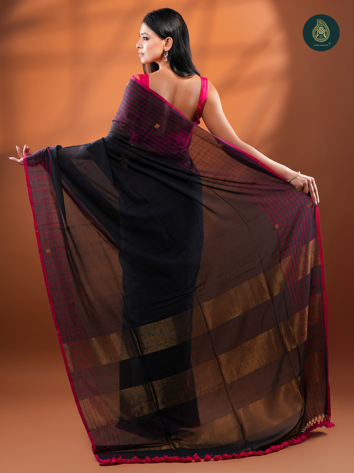 Midnight Charcoal - Mul Cotton Saree