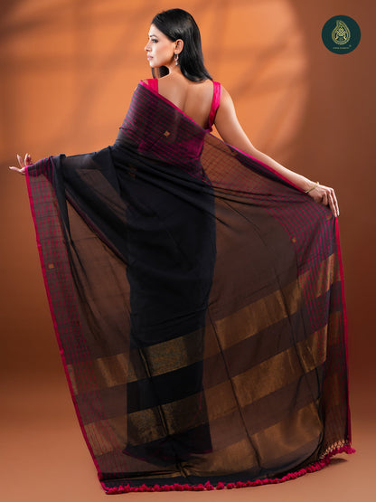 Midnight Charcoal - Mul Cotton Saree