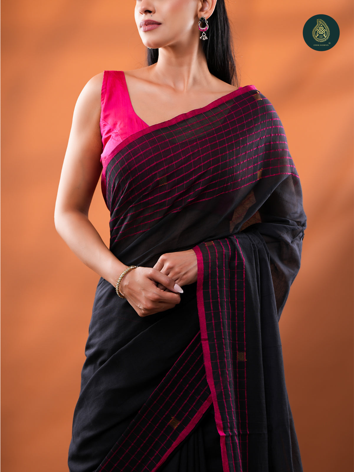 Midnight Charcoal - Mul Cotton Saree