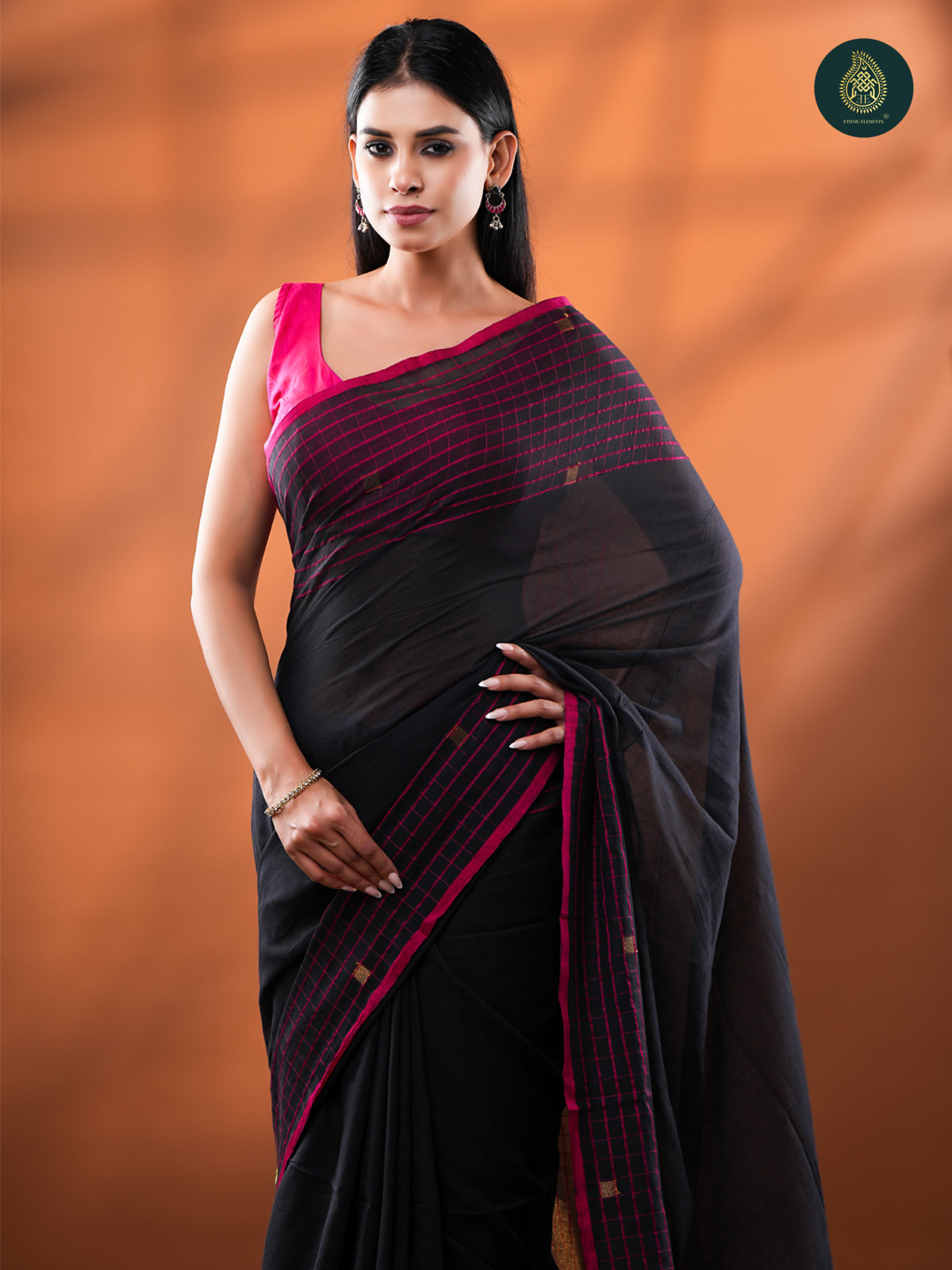 Midnight Charcoal - Mul Cotton Saree