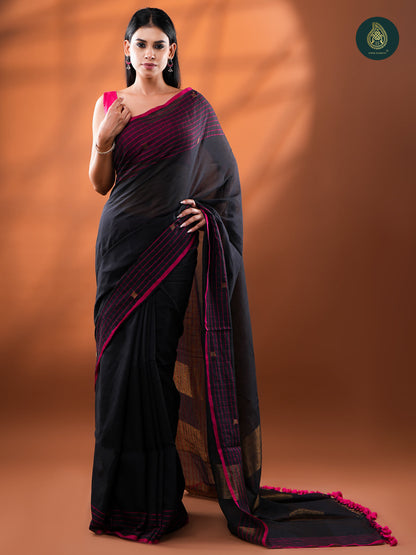 Midnight Charcoal - Mul Cotton Saree