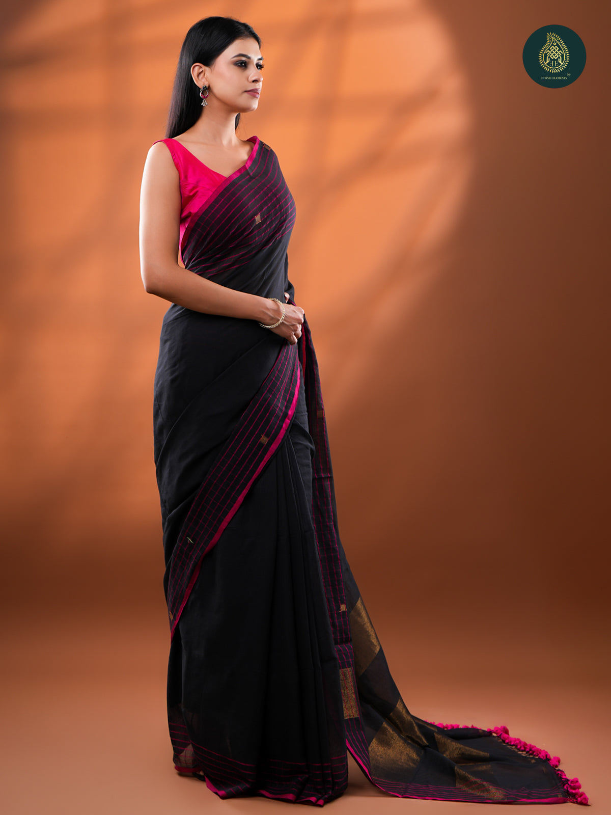Midnight Charcoal - Mul Cotton Saree