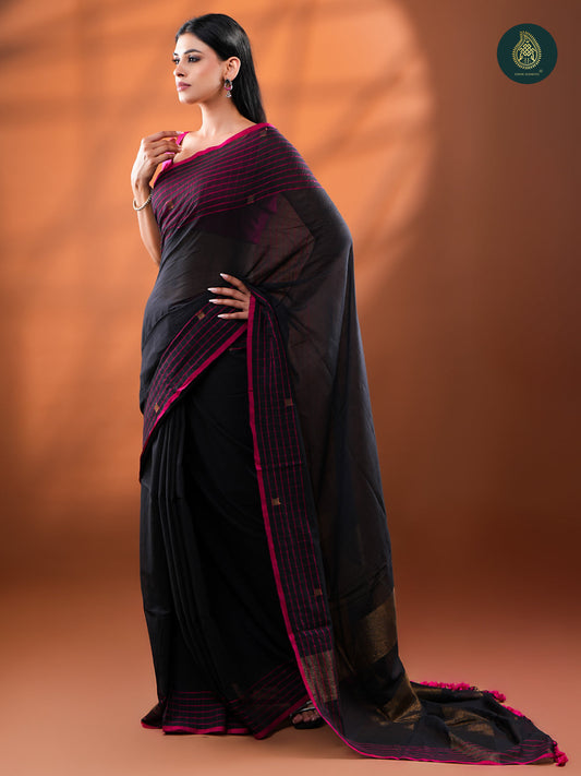 Midnight Charcoal - Mul Cotton Saree